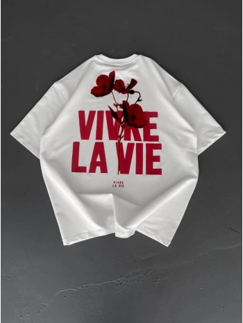 Baskılı Oversize Bisiklet Yaka T-shirt - Beyaz