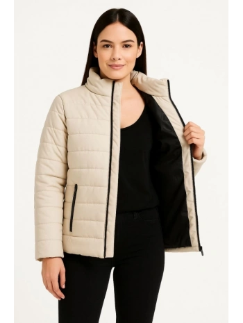 Bomber Mont Ceket – Su İtici Kumaş, Kapitone Astarlı, Fermuarlı, Kışlık - Bej