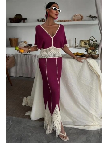 Dantel Desenli V Yaka Triko Elbise 2844