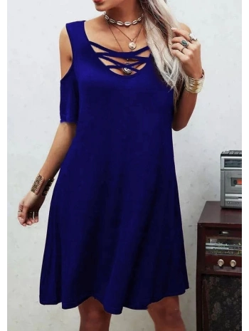 Dekolteli Bağcık Detay Viskon Kumaş Elbise