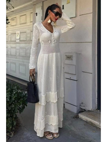 Düğme Detaylı Ve Kat Etekli Etnik Elbise 2859