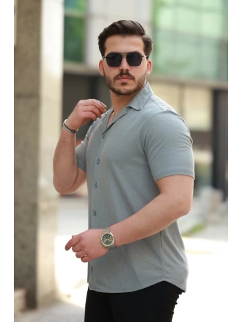 Erkek Apaç Yaka örme Kumaş Kısa Kollu Gömlek