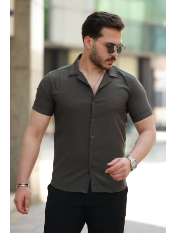 Erkek Apaj Yaka Kısa Kollu Gömlek