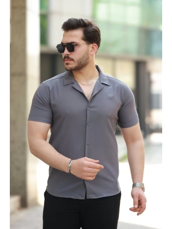 Erkek Apaj Yaka Kısa Kollu Gömlek