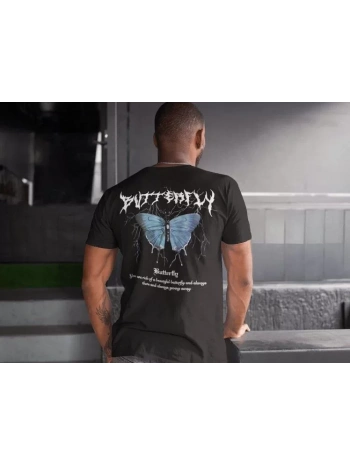 Erkek Bisiklet Yaka Baskılı Oversize T-Shirt - Siyah