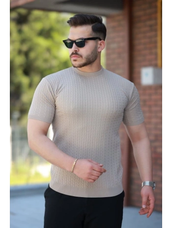 Erkek Bisiklet Yaka örgü Desenli Kısa örme Triko Kısa Kollu T-shirt