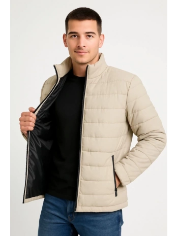 Erkek Bomber Mont Ceket – Su İtici Kumaş, Kapitone Astarlı, Fermuarlı, Kışlık - Bej