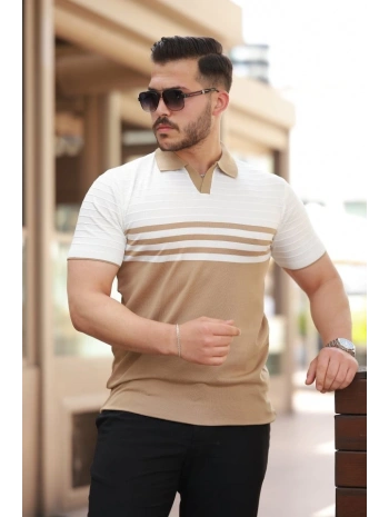 Erkek çizgi Desenli Yakalı Kısa Kollu T-shirt