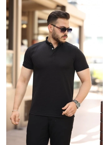 Erkek çizgi Dokulu çıtçıt Yakalı Kısa Kollu T-shirt