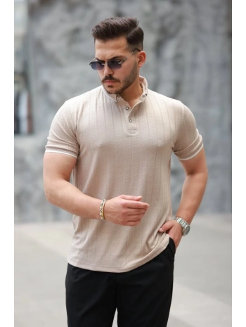 Erkek Düğme Yakalı Jakar Kumaş Kısa Kollu Tişört