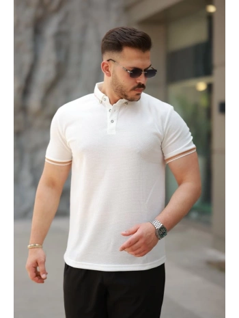 Erkek Düğmeli Yaka Waffle Kumaş Kısa Kollu Tişört