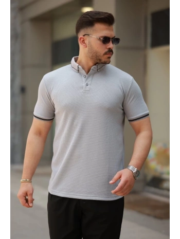 Erkek Düğmeli Yaka Waffle Kumaş Kısa Kollu Tişört