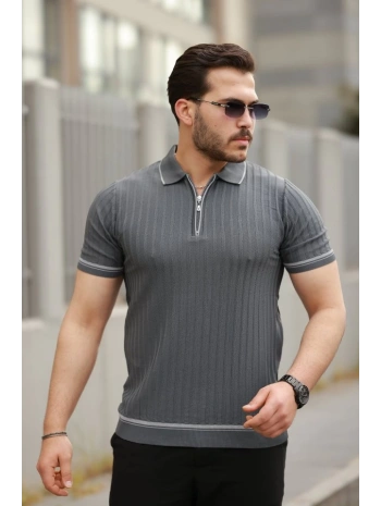 Erkek Fermuarlı Yakalı Kısa Kollu T-shirt