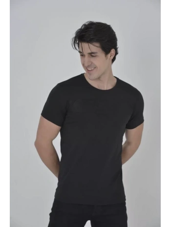 Erkek Gögüs Fileli Slim Fit T-shirt - Siyah