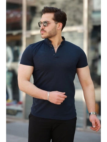 Erkek Hakim Yaka Dokuma Pamuklu Kumaş Kısa Kollu T-shirt