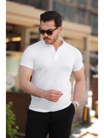 Erkek Hakim Yaka Dokuma Pamuklu Kumaş Kısa Kollu T-shirt