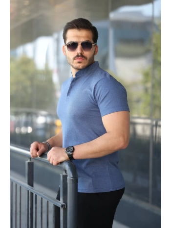 Erkek Hakim Yaka Dokuma Pamuklu Kumaş Kısa Kollu Tişört