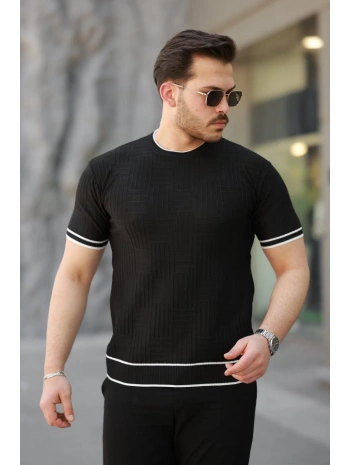 Erkek Jakarlı Ribanalı Kısa Kollu T-shirt