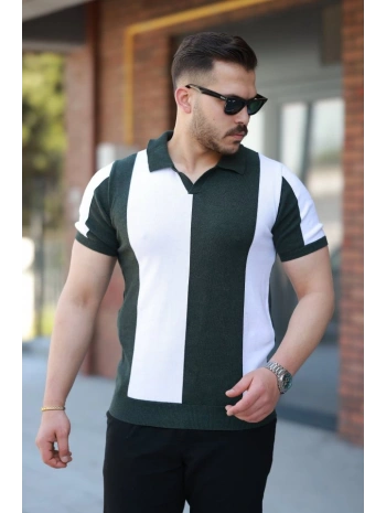 Erkek Kısa Kollu Polo Yakalı Blok Desenli Triko Bluz