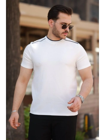 Erkek Omuzlar çizgi Detaylı Kısa Kollu T-shirt