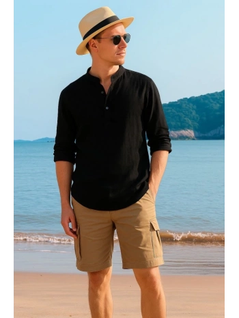 Erkek Uzun Kollu Hakim Yaka Düğmeli Erkek Müslim Gömlek