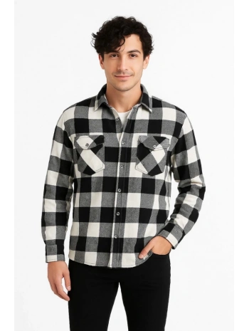 Erkek Uzun Kollu Oduncu Gömlek - Siyah