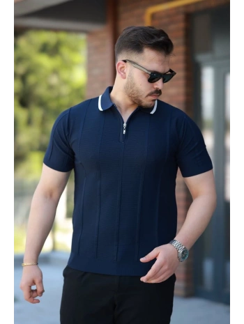 Erkek Yakalı Fermuarlı Kısa Kollu T-shirt