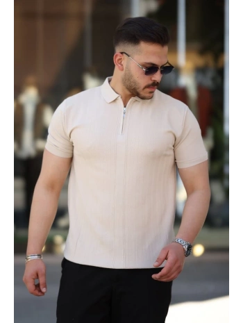 Erkek Yakası Fermuarlı Kısa Kollu T-shirt