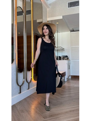 Kadın Askılı Yuvarlak Yakalı Viskon Elbise