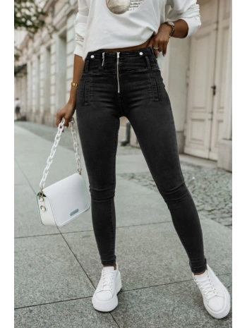 Kadın Fermuar Detay Yüksek Kemerli Kot Pantolon