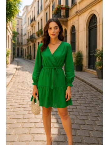 Kadın Fırsat ürünü Kruvaze Yaka Güpürlü Mini Elbise