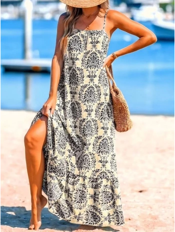 Kadın Ip Askılı Desenli Fırfırlı Süprem Elbise