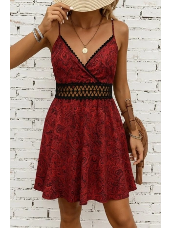 Kadın Ip Askılı Kruvaze Yakalı Desenli Mini Süprem Mini Elbise