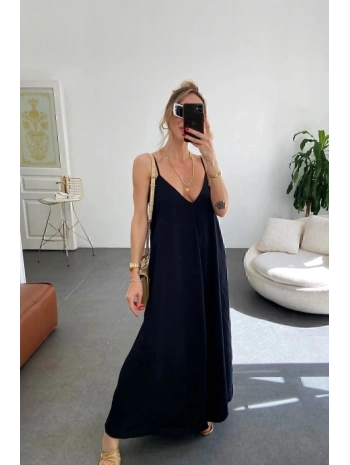 Kadın Ip Askılı V Yakalı Uzun Aerobin Elbise