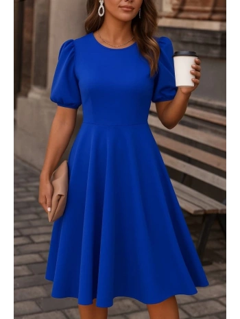 Kadın Kısa Balon Kollu Bisiklet Yaka Geniş Kesim Janjan Krep Elbise