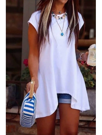 Kadın Kısa Kollu Asimetrik Viskon Kumaş Bluz