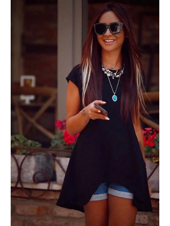 Kadın Kısa Kollu Asimetrik Viskon Kumaş Bluz