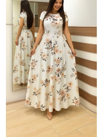 Kadın Kısa Kollu Bisiklet Yaka Puantiyeli Maksi örme Krep Elbise