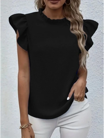 Kadın Kısa Kollu Fırfır Yakalı Bürümcük Bluz