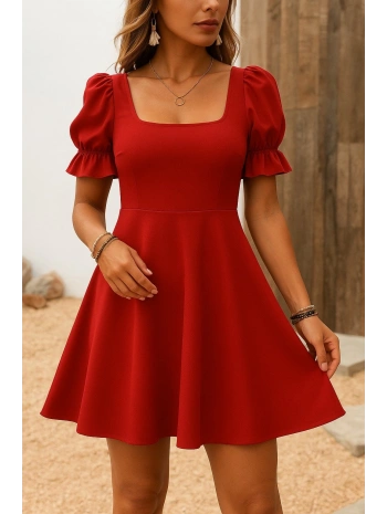 Kadın Kısa Kollu Kare Yakalı Kiloş Ithal Krep Elbise