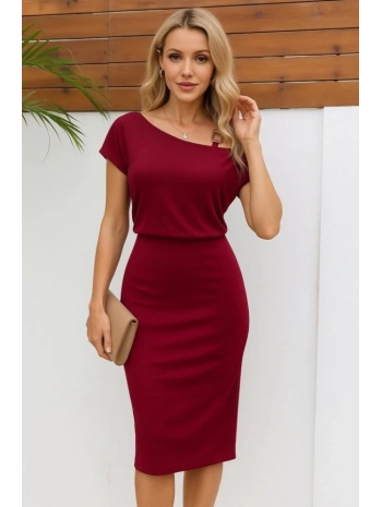 Kadın Kısa Kollu Tek Omuz Askı Ve Aksesuar Detay Beli Lastikli Krep Elbise