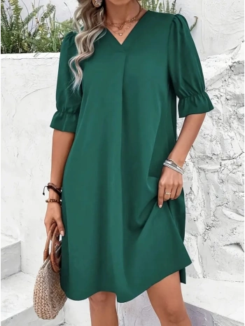 Kadın Kısa Kollu V Yakalı Salaş Janjan Krep Elbise