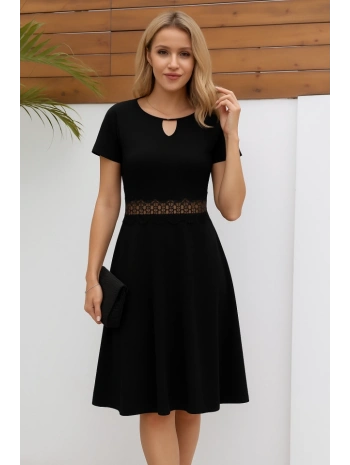 Kadın Kısa Kollu Yuvarlak Yaka Damla Detaylı Janjan Elbise