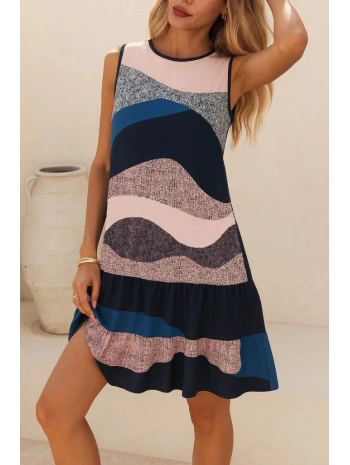 Kadın Kolsuz Sırttan Bağlamalı Fırfırlı Leopar Desenli Dalgıç Elbise