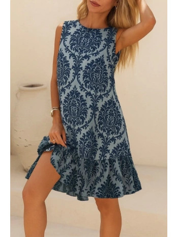 Kadın Kolsuz Sırttan Bağlamalı Fırfırlı Leopar Desenli Süprem Elbise