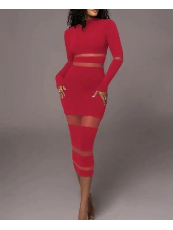 Kadın şerit Transparan Detay Fırsat ürün Midi Boy Elbise