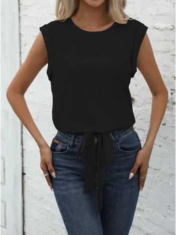 Kadın Sıfır Kol Etek Ucu Bağlama Detay Ithal Krep Bluz