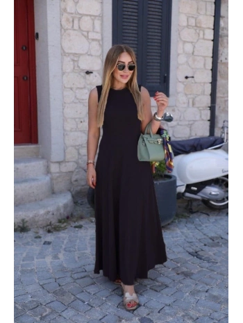 Kadın Sıfır Kollu Bisiklet Yaka Viskon Elbise