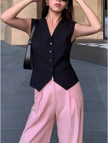 Kadın Sıfır Kollu önden Düğmeli Atlas Yelek