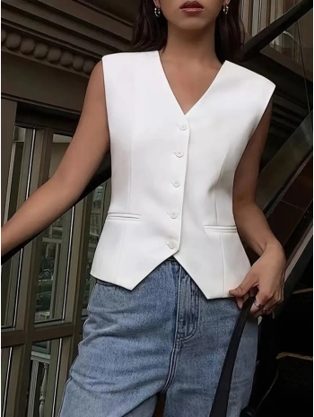 Kadın Sıfır Kollu önden Düğmeli Atlas Yelek